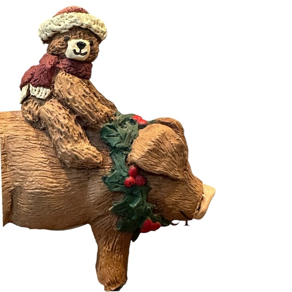 Santa Bear riding Pig Wind-Up Musical Ornament 'Santa Claus is coming to town' - Picture 12 of 14